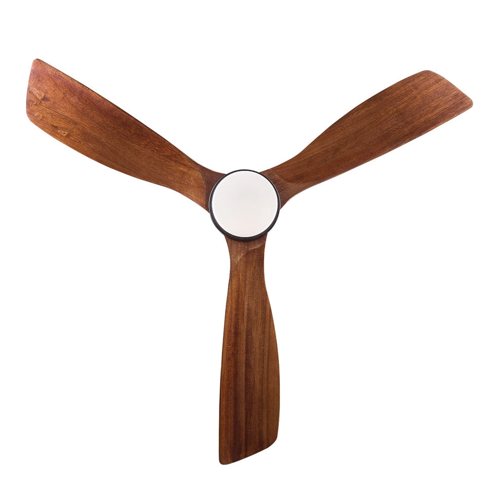 Ventilatore da soffitto con luce, telecomando, pale in legno massello, nero e noce scuro