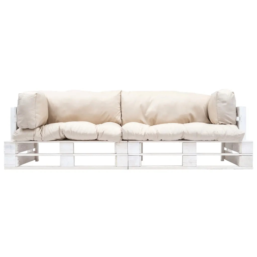 Set Divani da Giardino Pallet 2pz con Cuscini Sabbia Legno Pino