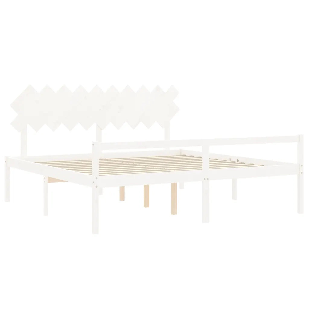 Letto matrimoniale | Letto per adulti | Letto per Anziani con Testiera Bianco 200x200 cm Legno Massello