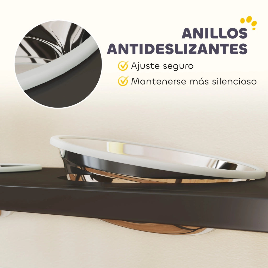 Ciotola Rialzata per Cani con Cassetto in Tessuto 2 Ciotole in Acciaio Inox 2x800ml Altezza Regolabile ¨C Xylo ¨C Nero