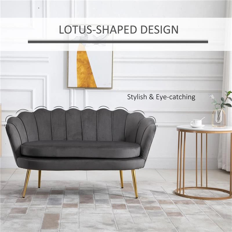 DIVANO A 2 POSTI CONCHIGLIA IN VELLUTO 130 X 63 X 73 CM GRIGIO SCURO
