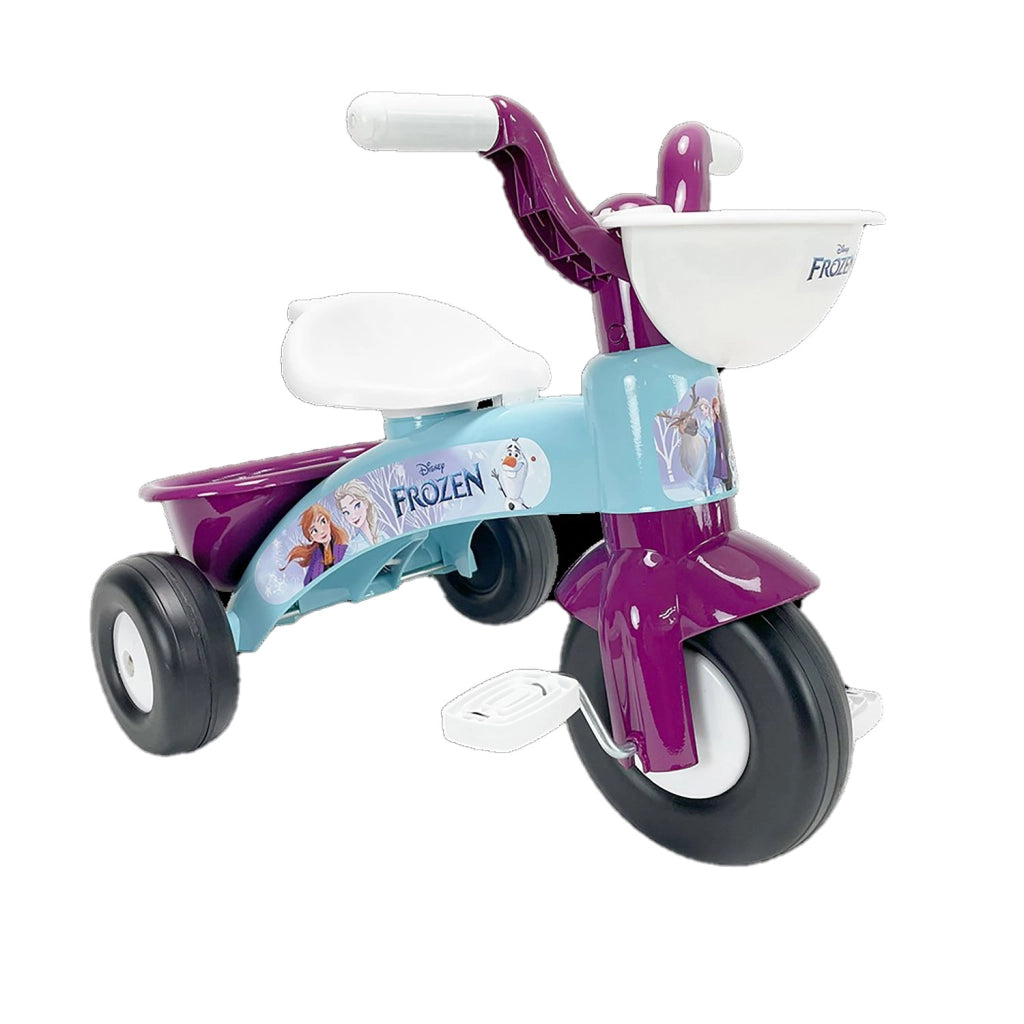 Triciclo a Pedali Primi Passi per Bambini 3 Ruote e Vano Contenitore Disney Frozen Azzurro e Viola