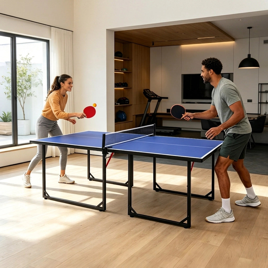 Tavolo da Ping Pong Pieghevole 6 FT 182×91×76;2 cm con Rete; 2 Racchette e 3 Palline; Blu Nero