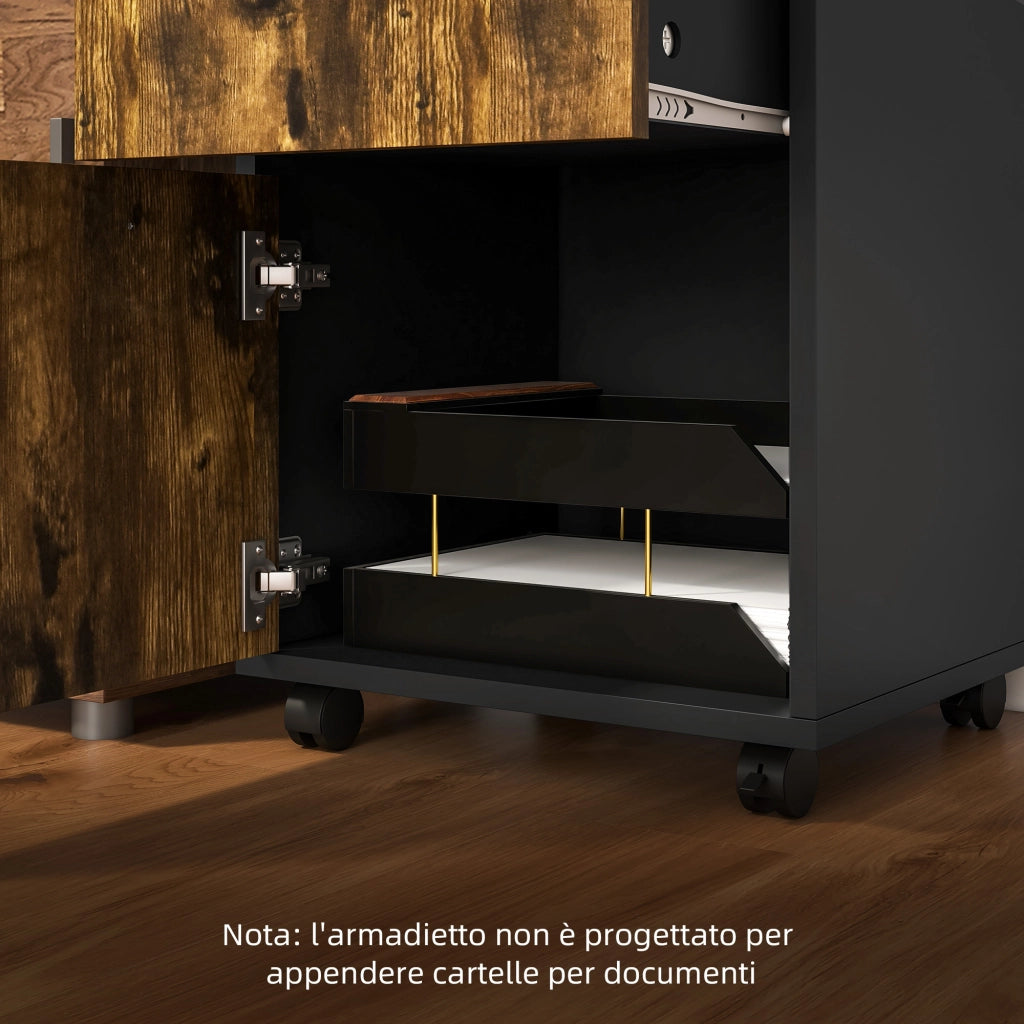 Cassettiera con Cassetti e Ripiano ¨C Zephmum ¨C 40x35x60cm Marrone Nero