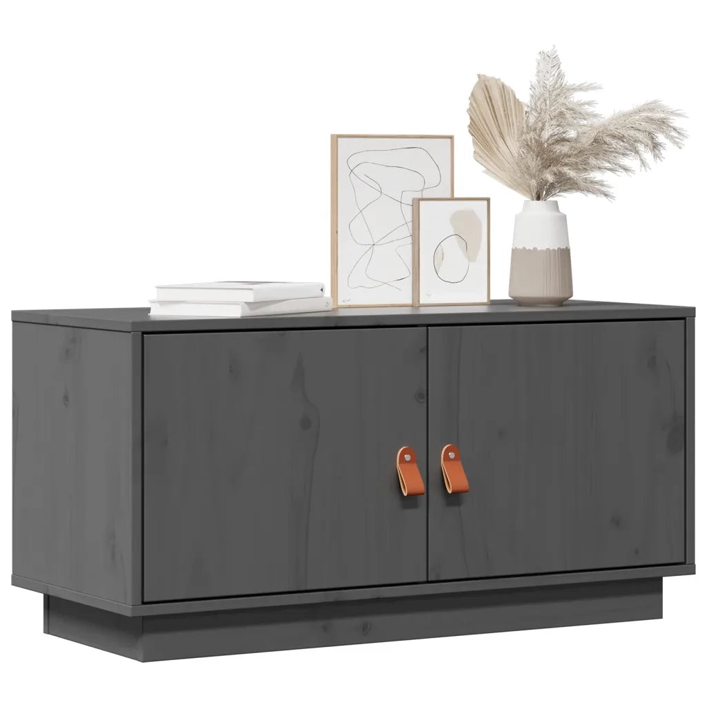 Mobile Porta TV Grigio 80x34x40 cm in Legno Massello di Pino 818232