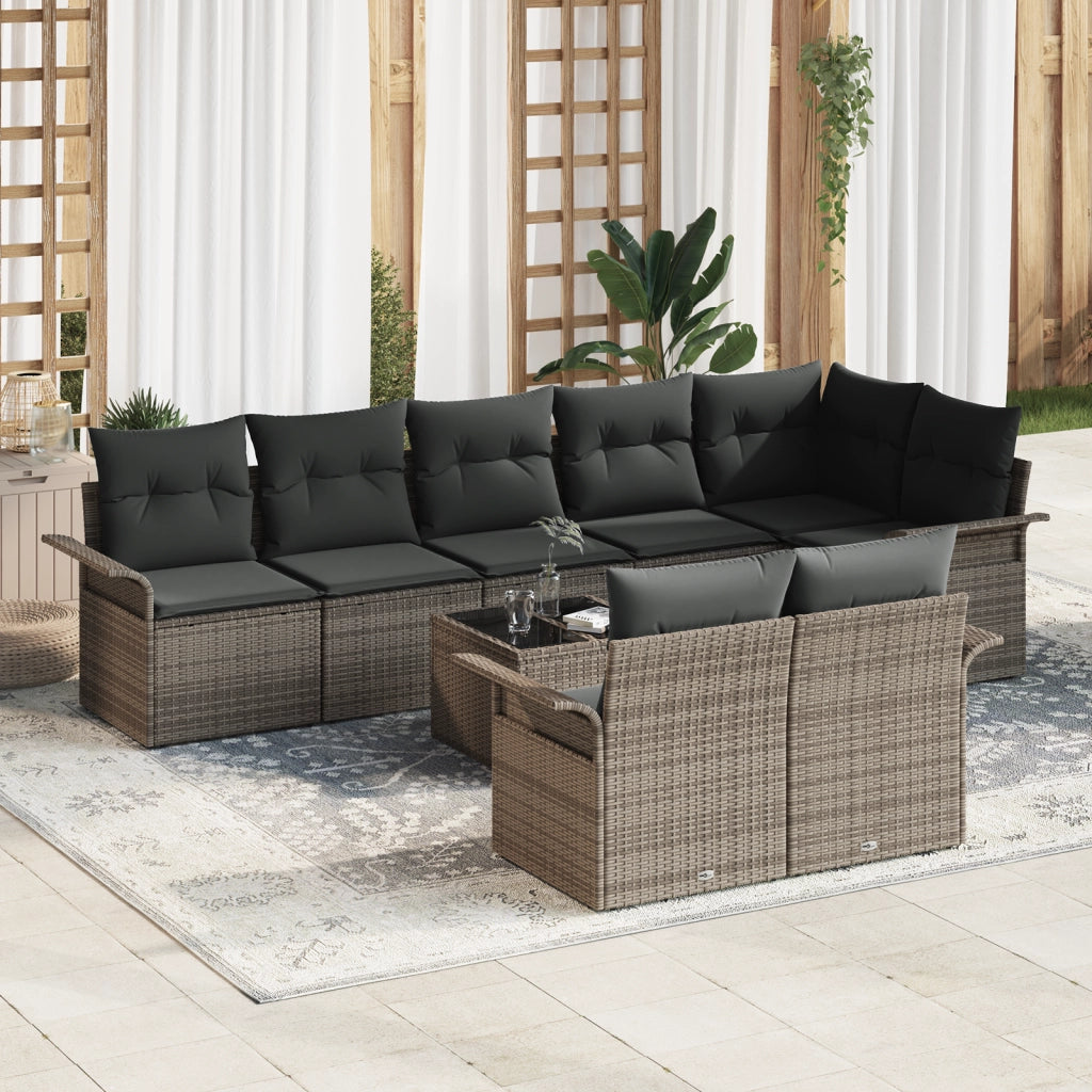 Set Divano da Giardino  8 Pezzi con Cuscini Rattan Nero
