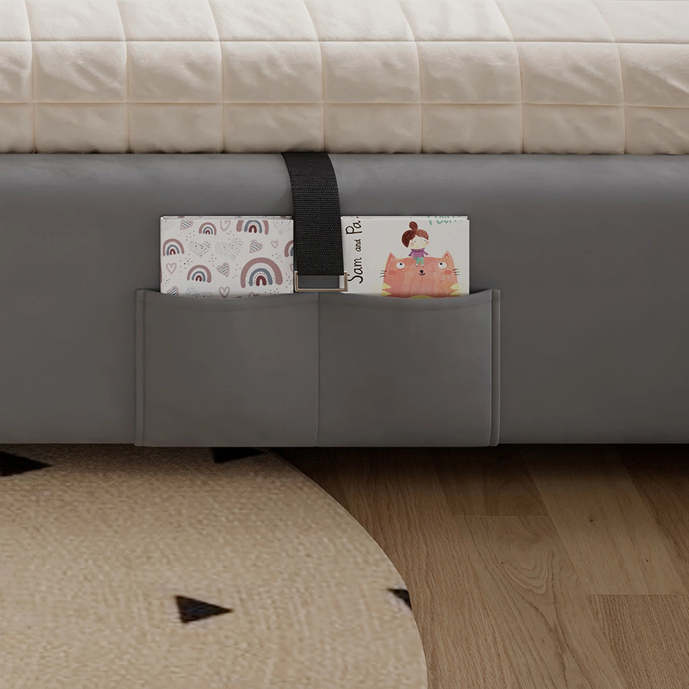 Letto Singolo Idraulico con Contenitore 90x200cm - Xylo - Velluto Grigio Lato Sinistro