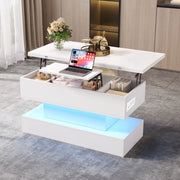 Tavolino regolabile in altezza, con presa di corrente e luci a LED, 100x50x51,5 cm, bianco