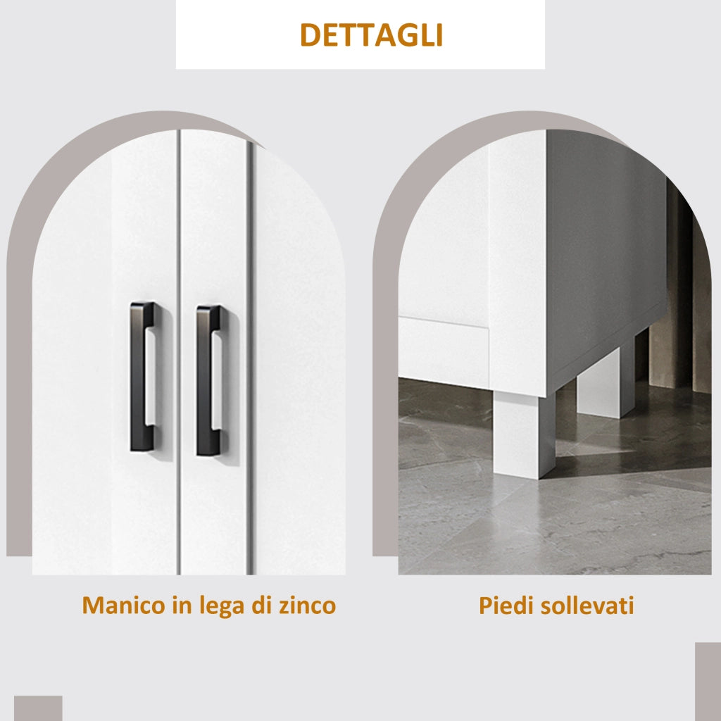 Credenza da Cucina 90x30x90 cm a 3 Ante Ripiani Regolabili Stile Minimalista Nordico in Legno Bianco