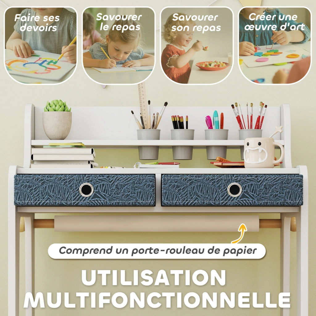Scrivania per bambini con sedia e 2 cassetti ¨C zephmum ¨C 62.8x55.6x73.8 cm, bianco