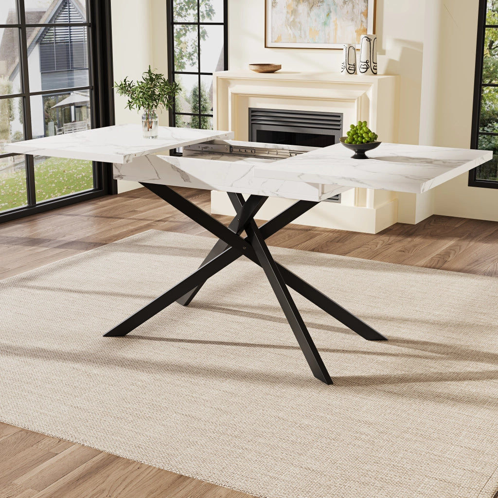 TAVOLO DA PRANZO ALLUNGABILE 120-160x80x76,5 cm MDF Bianco e Nero