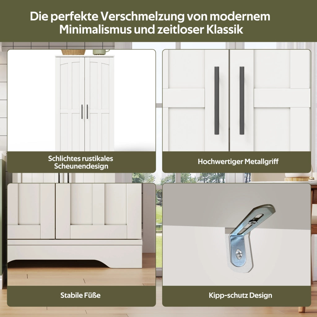 Mobile contenitore freestanding con LED, 2 ante e ripiano regolabile in MDF bianco per cucina e soggiorno 120 × 60 × 40 cm