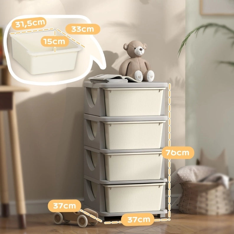 Scatola contenitore con quattro cassetti per bambini