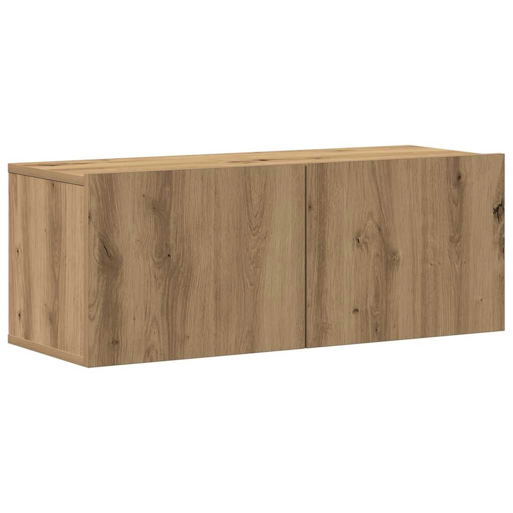 Set di 4 moderni mobili porta TV a parete dal design pulito 80 x 30 x 30 cm realizzati in legno di rovere ingegnerizzato lavorazione artigianale 02_0055855