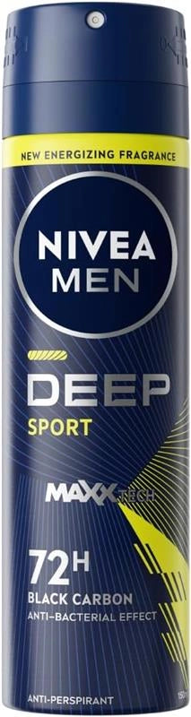 NIVEA MEN DEEP SPORT SPRAY DEODORANTE 150 ML UOMO ARRICCHITO CON CARBONE ATTIVO PER 72H DI PROTEZIONE