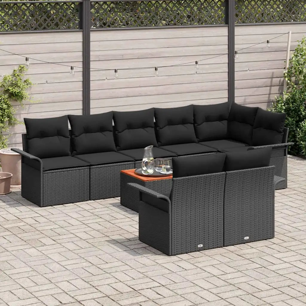 Set Divano da Giardino con archiviazione 9 pcs Nero polyrattan 3356014
