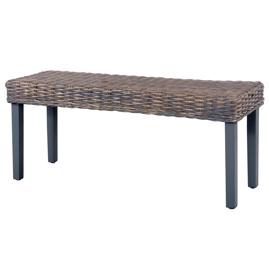 Panca 110 cm Grigia in Rattan Naturale Kubu e Massello di Mogano 285789