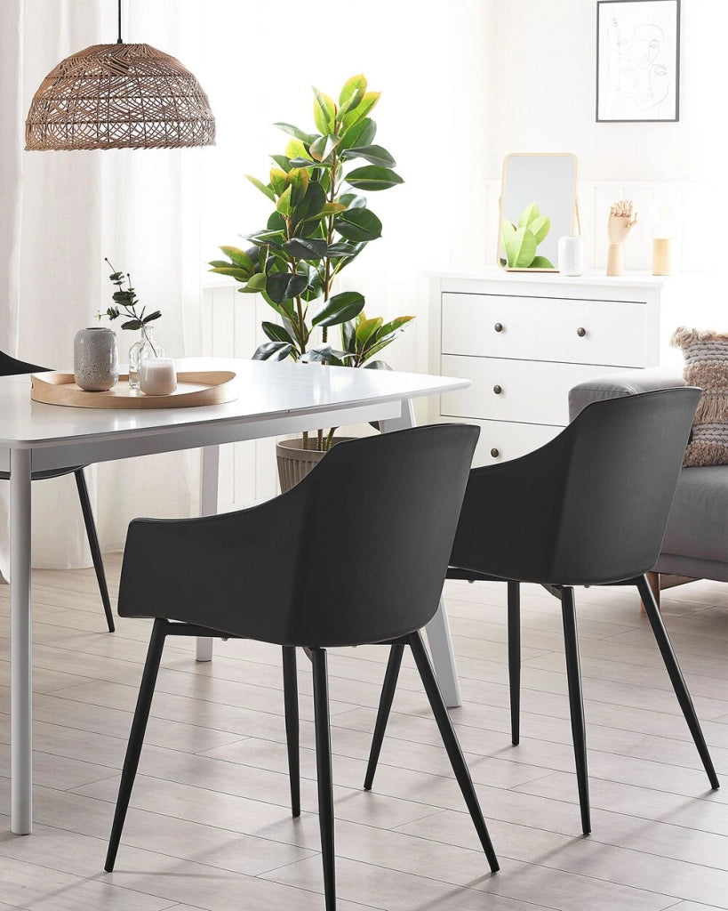 Set di 2 sedie da pranzo in plastica nera design minimalista braccioli soggiorno cucina mobili