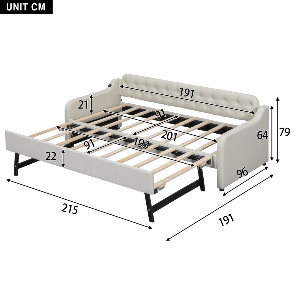 Divano letto estraibile - Zephmum- 90*200cm- beige- USB-Anschluss
