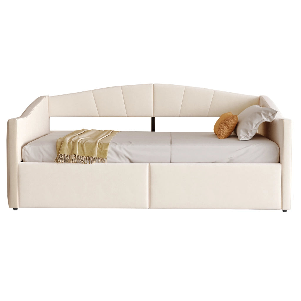 Letto sofà con contenitore in velluto beige 90x200 cm