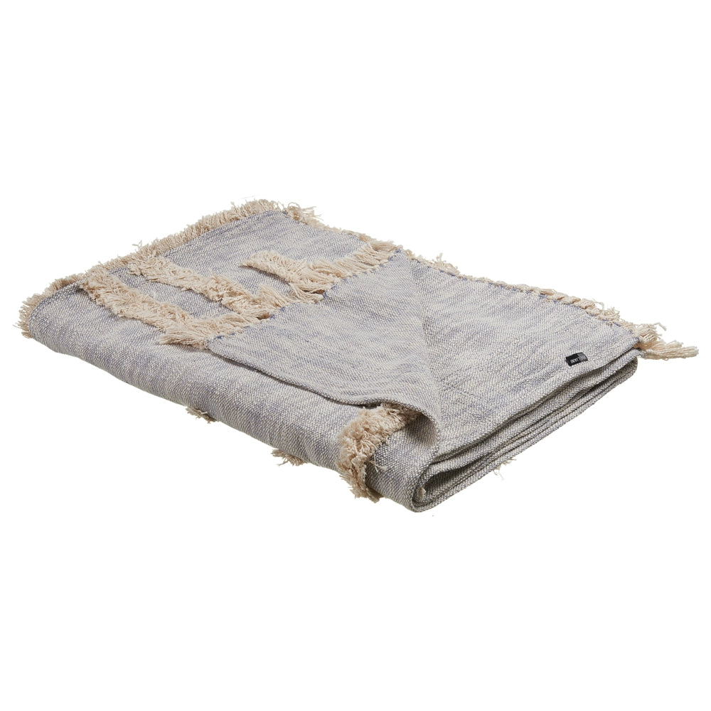 Coperta in cotone grigio e beige 130 x 180 cm copriletto in ricamo fatto a mano accogliente motivo geometrico con nappe