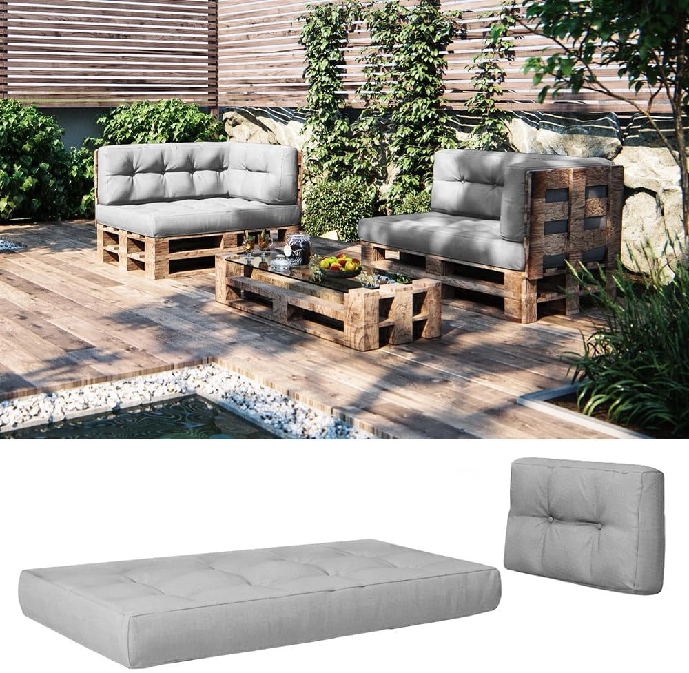 Set di cuscini per pallet, Grigio, 2 parti, per l'utilizzo su europallet per ambienti interni ed esterni