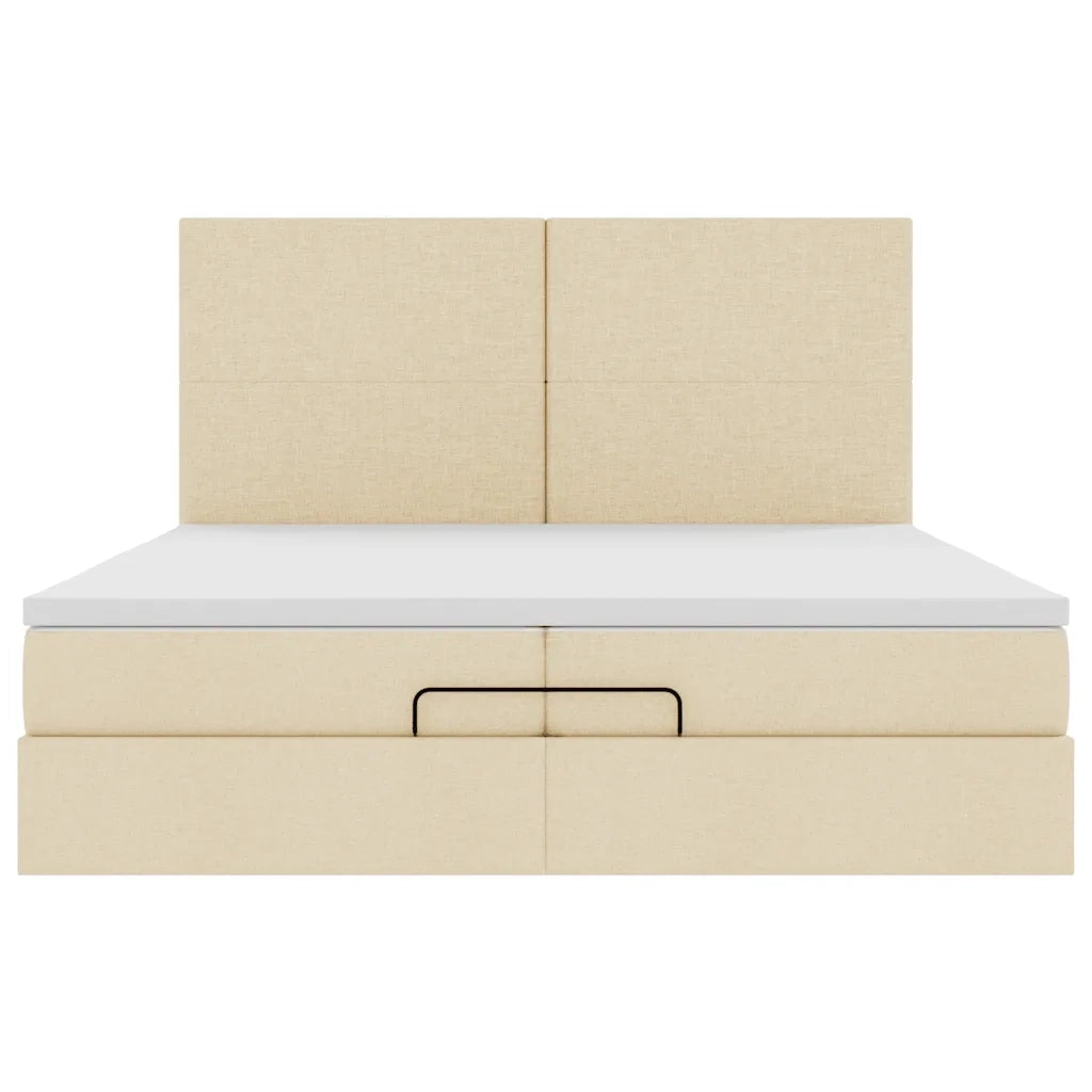 Struttura Letto Pouf con Materassi Crema 200x200 cm in Tessuto 3313953