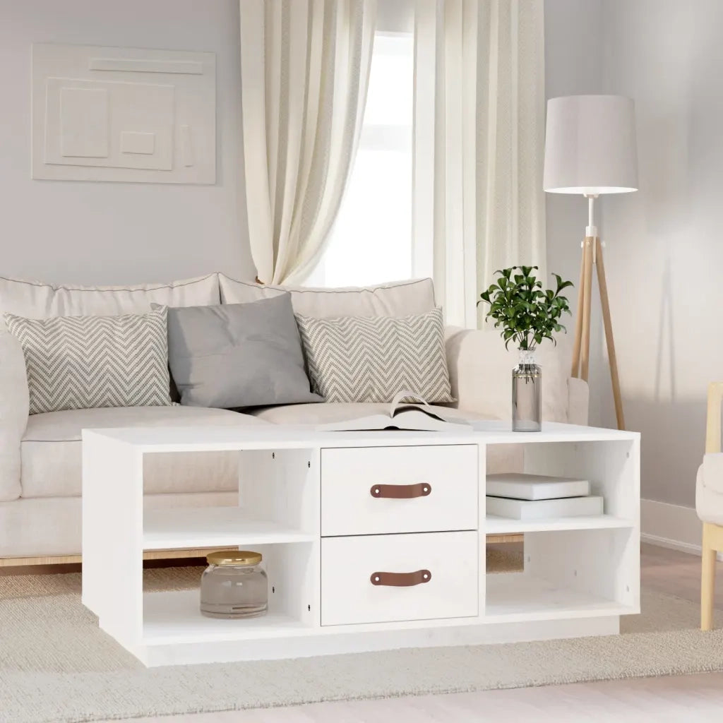 Tavolino da Salotto-Tavolino da soggiorno-Tavolo Bianco 100x50x41 cm Legno Massello di Pino 107655