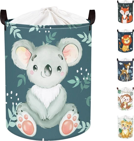 45L Bladeren Dieren Blauwe Wasmand Ronde Speelgoed Kledingopbergmand per Kinderkamer, 36 x 45 cm