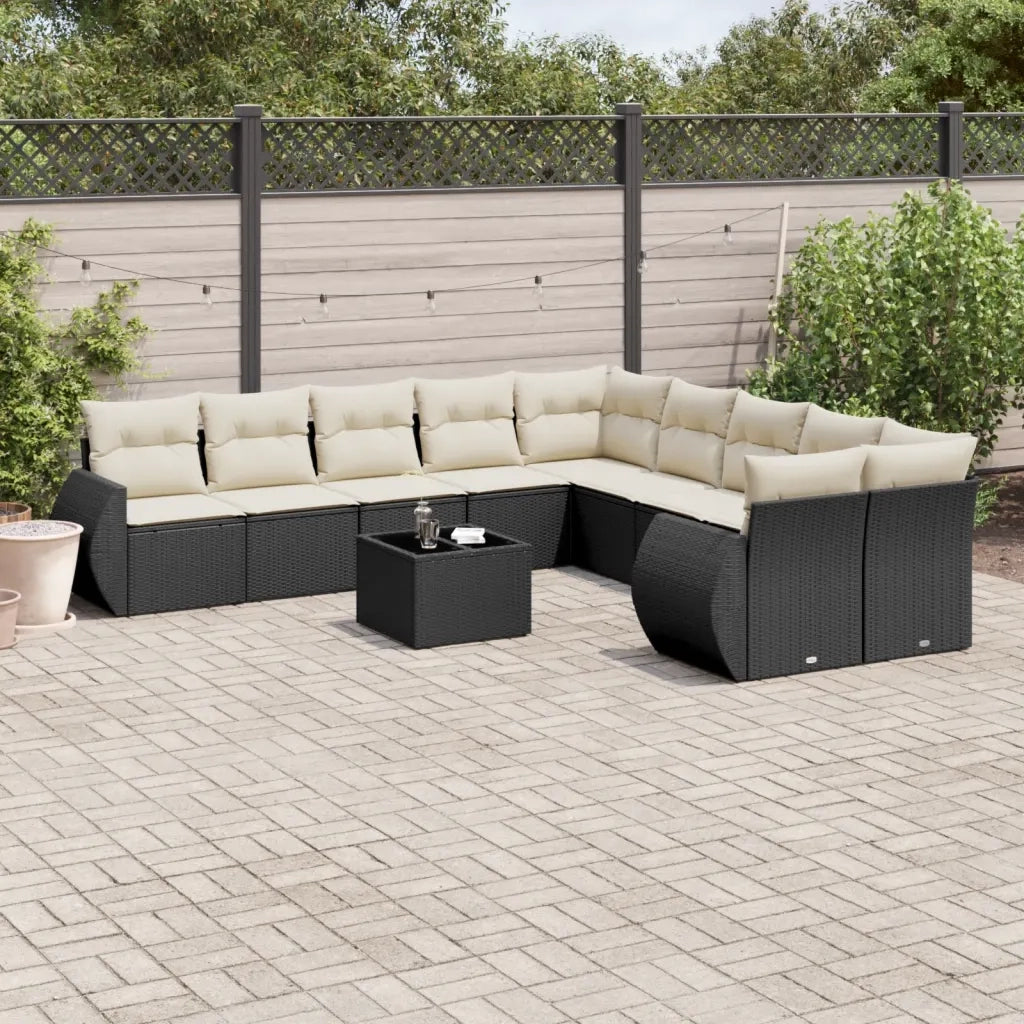 Set Divani da Giardino 11 pz con Cuscini in Polyrattan Nero 3221915