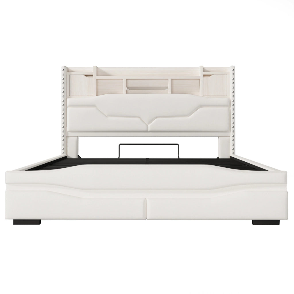 Letto matrimoniale 160x200 cm con contenitore idraulico, LED e prese USB/C