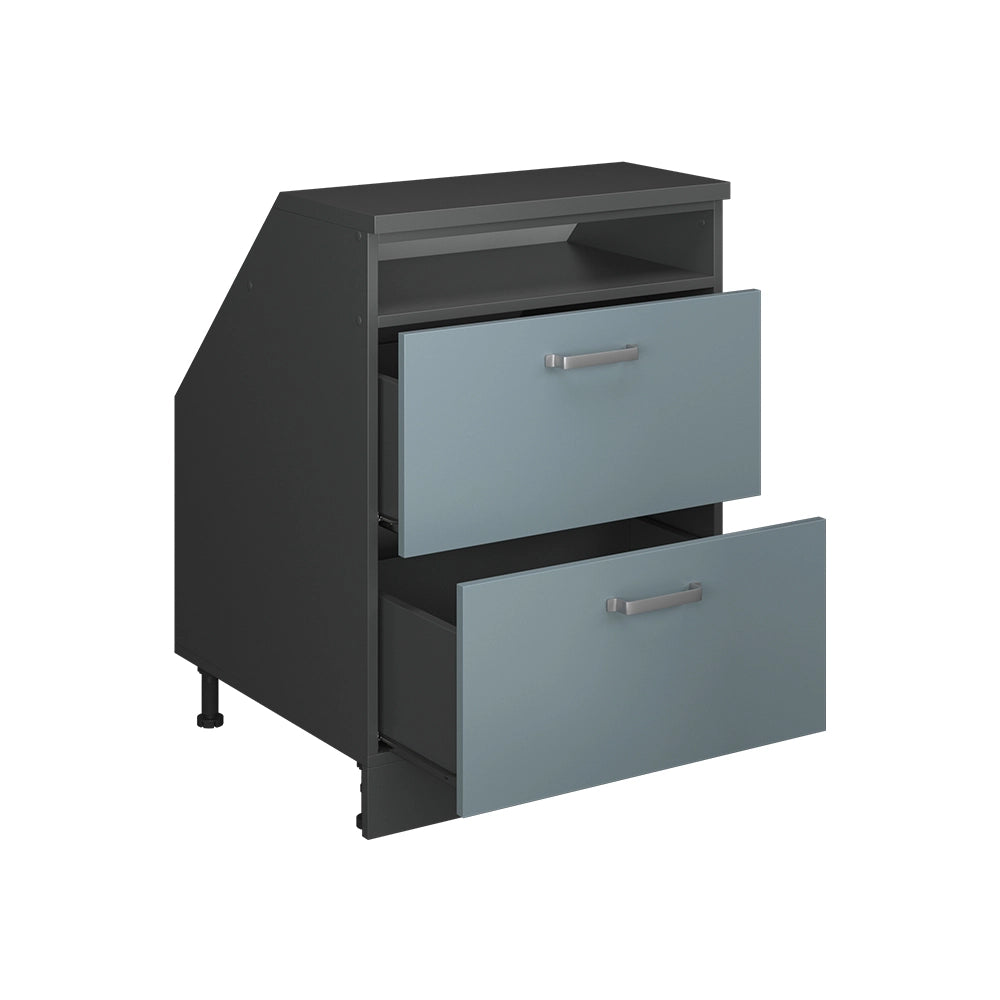Mobile cucina sottotetto R-Line Grigio-blu/Antracite 60 cm con 2 cassetti, carcassa 60 cm profondità Vicco