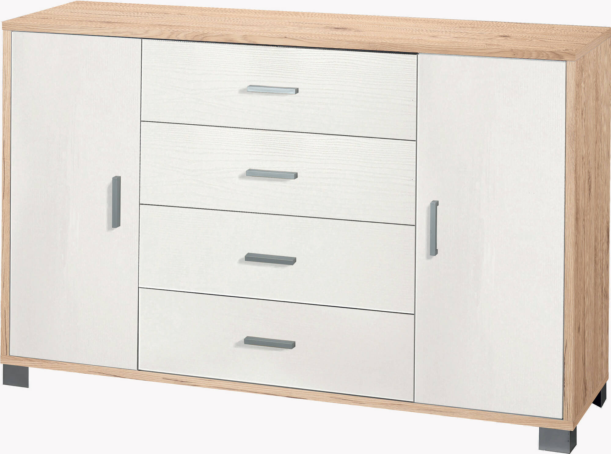 Mobile 2 Ante 4 Cassetti 136x86x41 cm Rovere Naturale/Bianco Fiammato