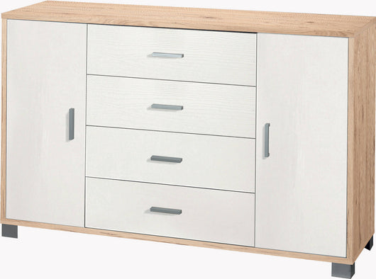 Mobile 2 Ante 4 Cassetti 136x86x41 cm Rovere Naturale/Bianco Fiammato