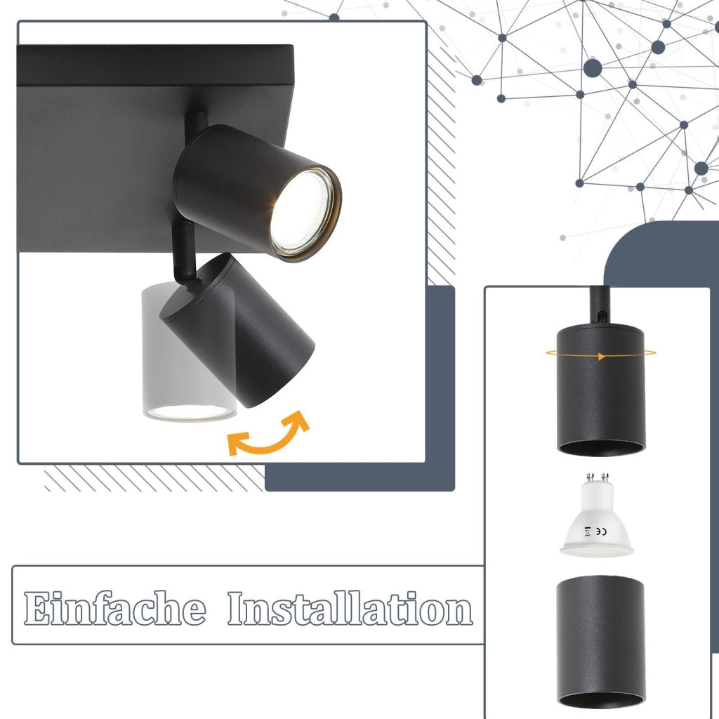 ZMH Faretto da soffitto neri 4 luci GU10 orientabili 330° stile industriale moderno per soggiorno camera