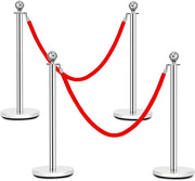 GIANTEX Set di Paletti di Delimitazione, Segnapercorso con Nastro, 4 Paletti in Acciaio Inossidabile, 2 Nastri Rossi, Ideale per Controllo della Fila, Adatto per Ingresso, Area d’Attesa