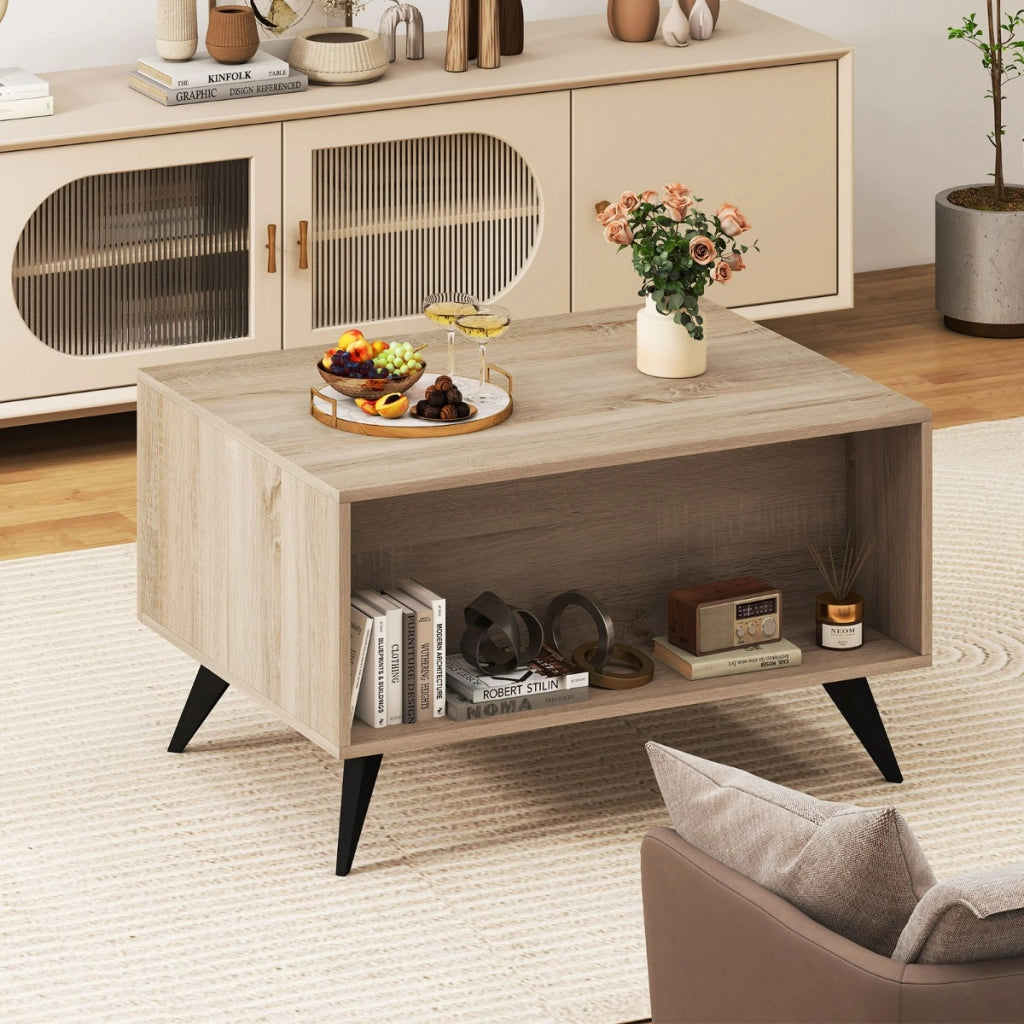 Tavolino da caff¨¨ moderno con scomparti aperti e 3 cassetti, Tavolino centrale in legno per soggiorno e camera da letto-Tavoli e sedie da pranzo