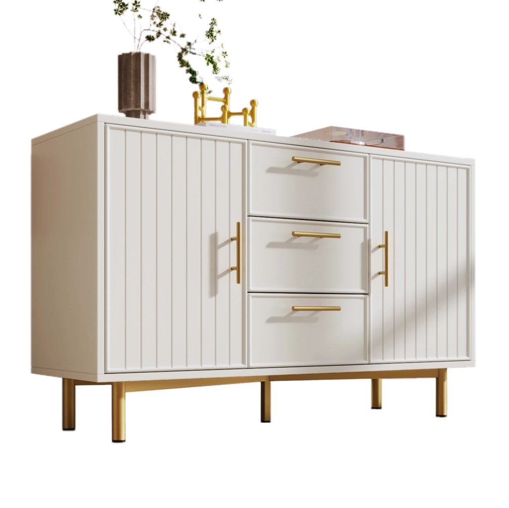 Credenza moderna con 2 ante e 3 cassetti; ripiano regolabile; 120x40x75 cm; bianco