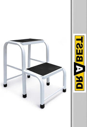 Kruk in acciaio con 2 gradini - Mini-scala portatile per ufficio, officina e cucina - Stabile e sicura - Capacità 150 kg - 37x50x23cm