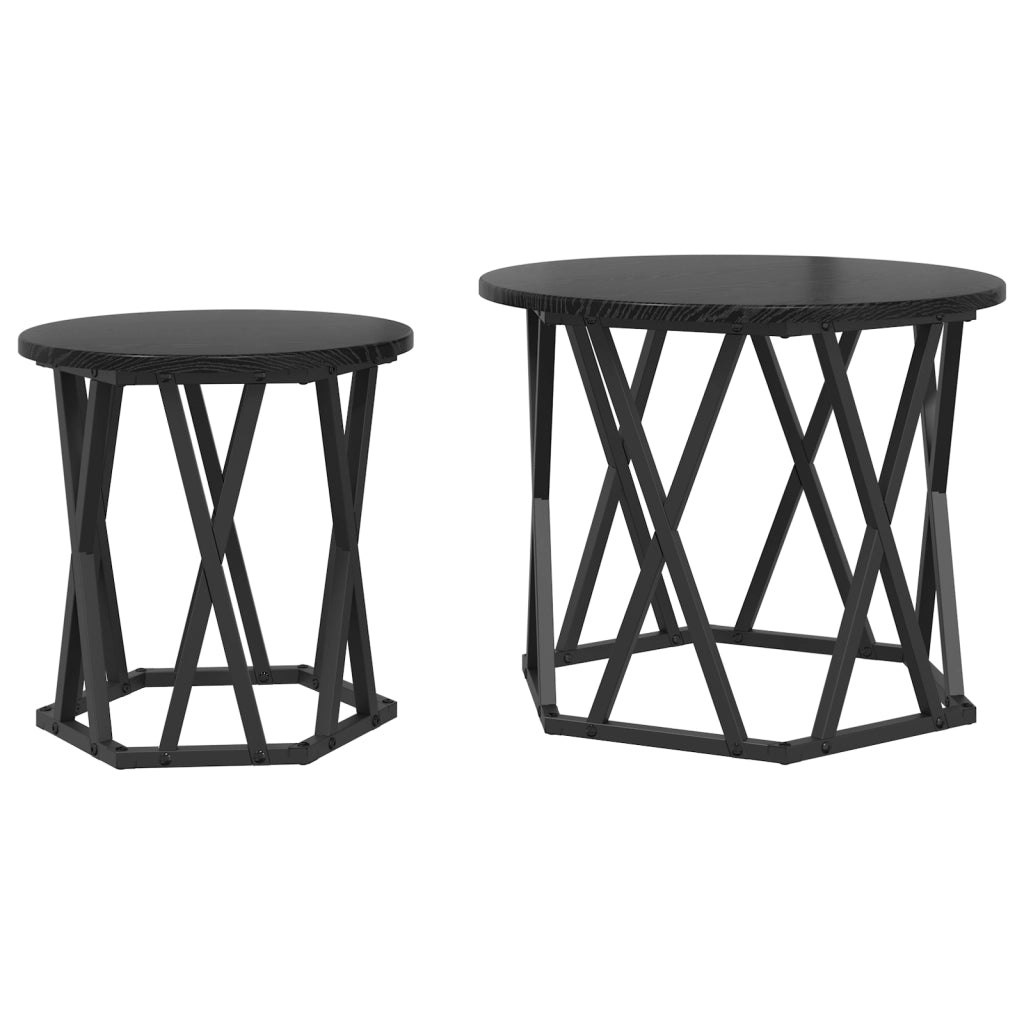 Set di 2 Tavolini Nesting Nero e Quercia in Legno Ingegnerizzato
