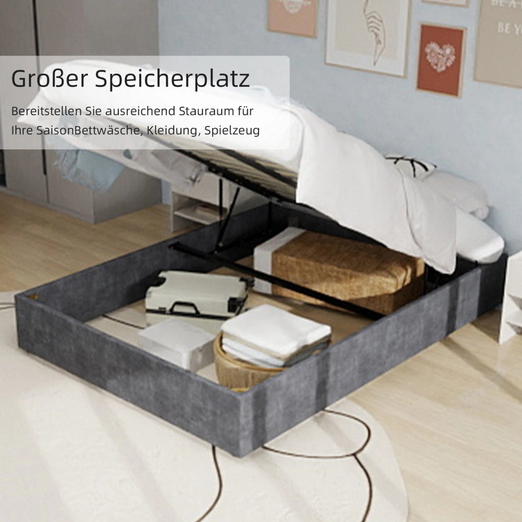 Letto Matrimoniale 160x200 cm; Testiera Geometrica in Tessuto e Metallo; Grigio