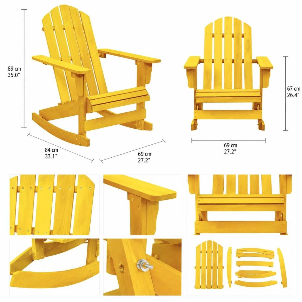 Adirondack Rocking Chair, Solid Fir Wood, Yellow