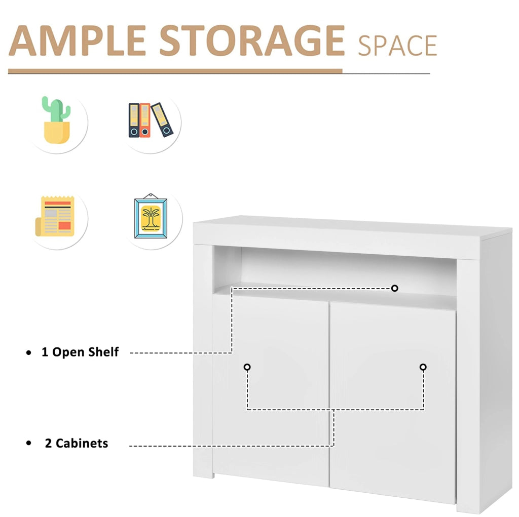 Sideboard LED con 2 ante e vano aperto; 108 x 40 x 92 cm; MDF bianco