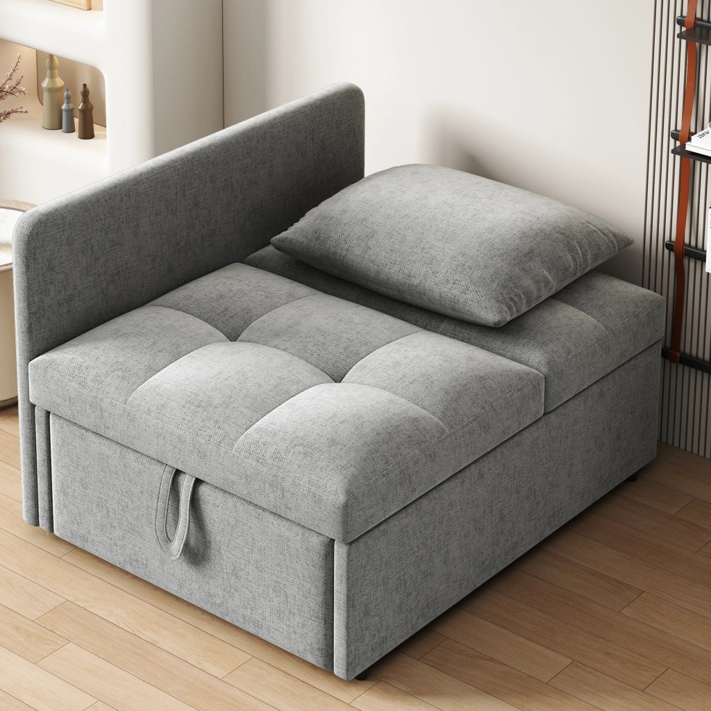 Divano Letto Convertibile 3 In 1 con Schienale Regolabile 5 Posizioni e Cuscino; Salvaspazio; in Lino Grigio
