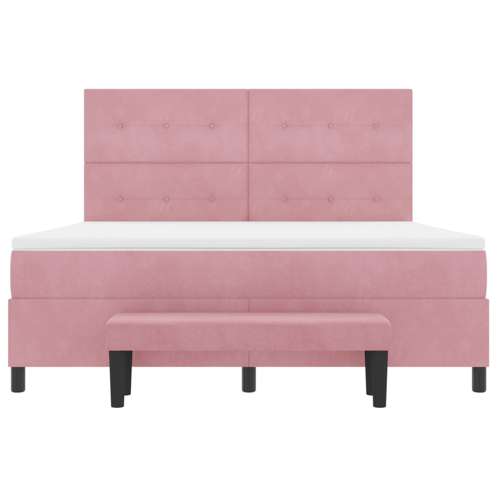 Letto a Molle con Materasso e Panchina Rosa 180x200 cm Velluto