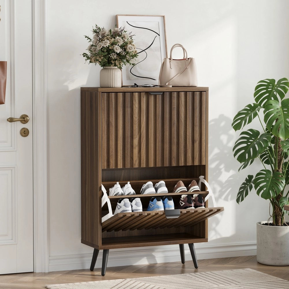 Scarpiera in Legno di Noce ¨C MINIMAL ¨C 60 cm, 2 Ante Ribaltabili, Design Moderno per Ingresso