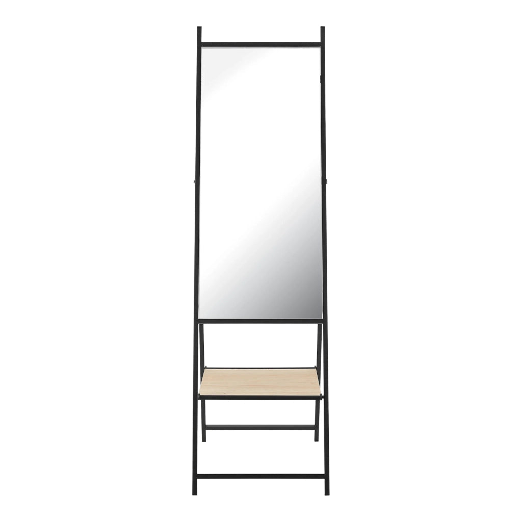 Specchio a figura intera con mensola color camoscio 150 x 44 x 60 cm effetto rovere nero 03_0007966