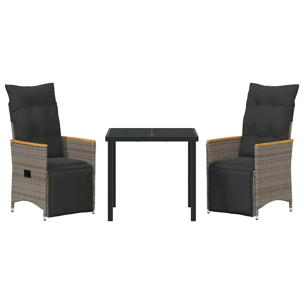 Set da Pranzo per Giardino con cuscino 3 pcs Grigio polyrattan