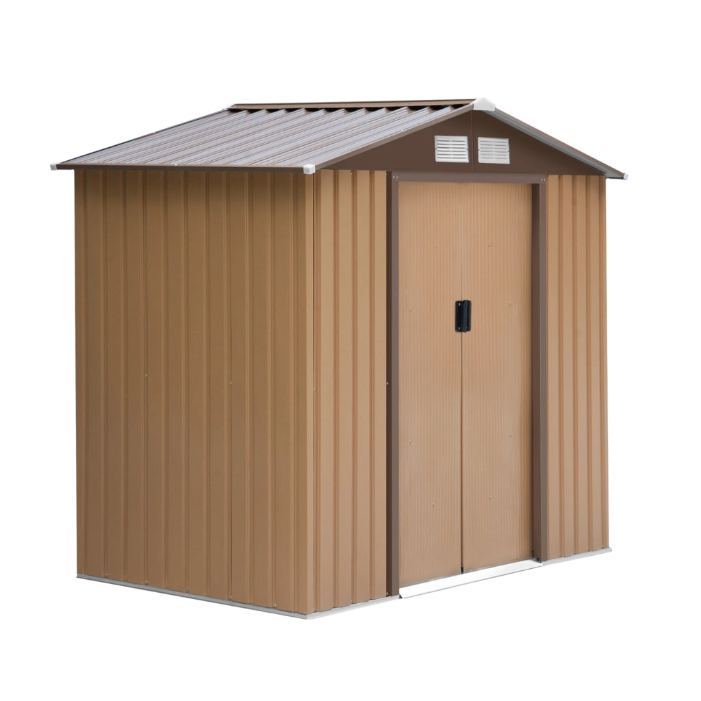 EasyComfort Casetta da Giardino Porta Utensili in Lamiera con Porte Scorrevoli, 213x130x185cm, Giallo