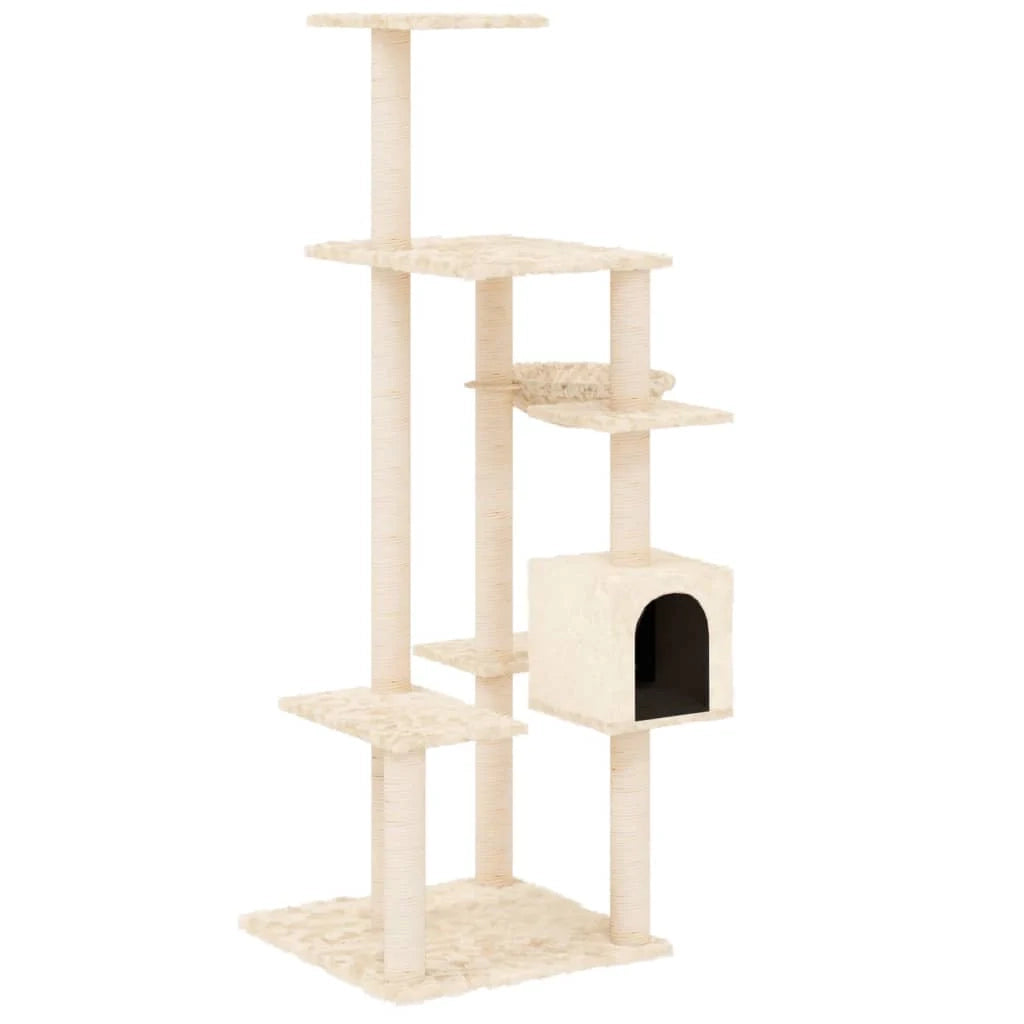 Tiragraffi per gatti torre per arrampicata giocattolo piattaforma per arrampicata con tiragraffi in sisal 142 cm crema 02_0022474
